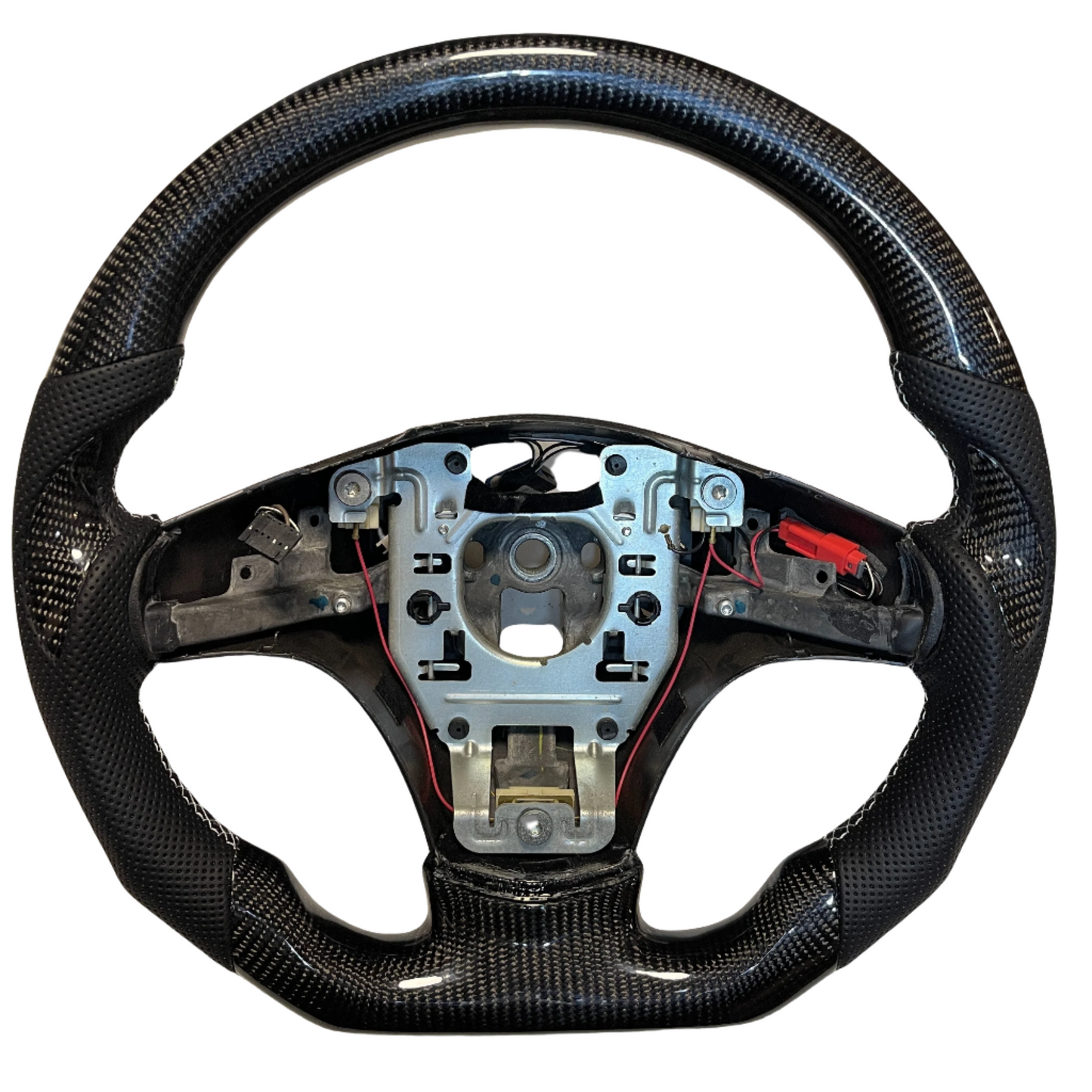 Carbon Fiber Steering Wheel with Carbon Thumb Grips + Silver Stitching for C6 Corvette 2005-2011