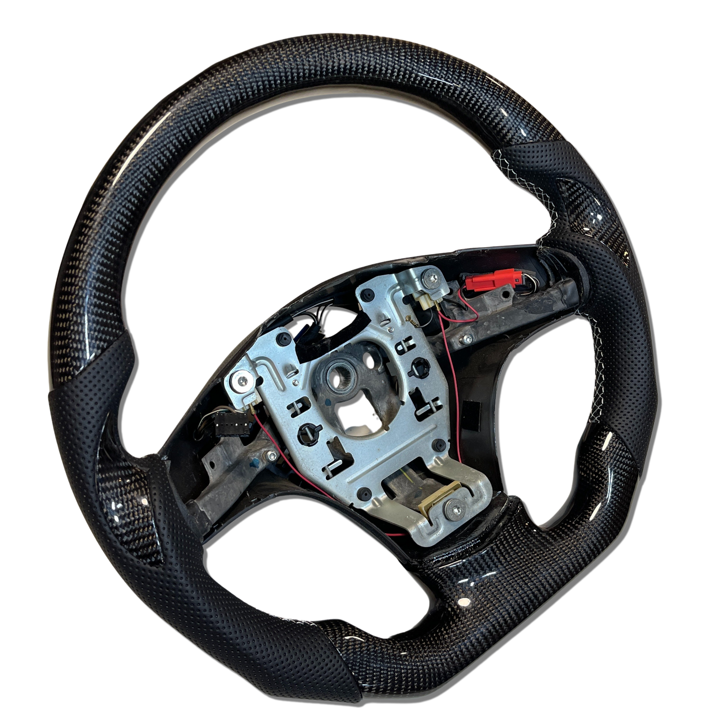 Carbon Fiber Steering Wheel with Carbon Thumb Grips + Silver Stitching for C6 Corvette 2005-2011