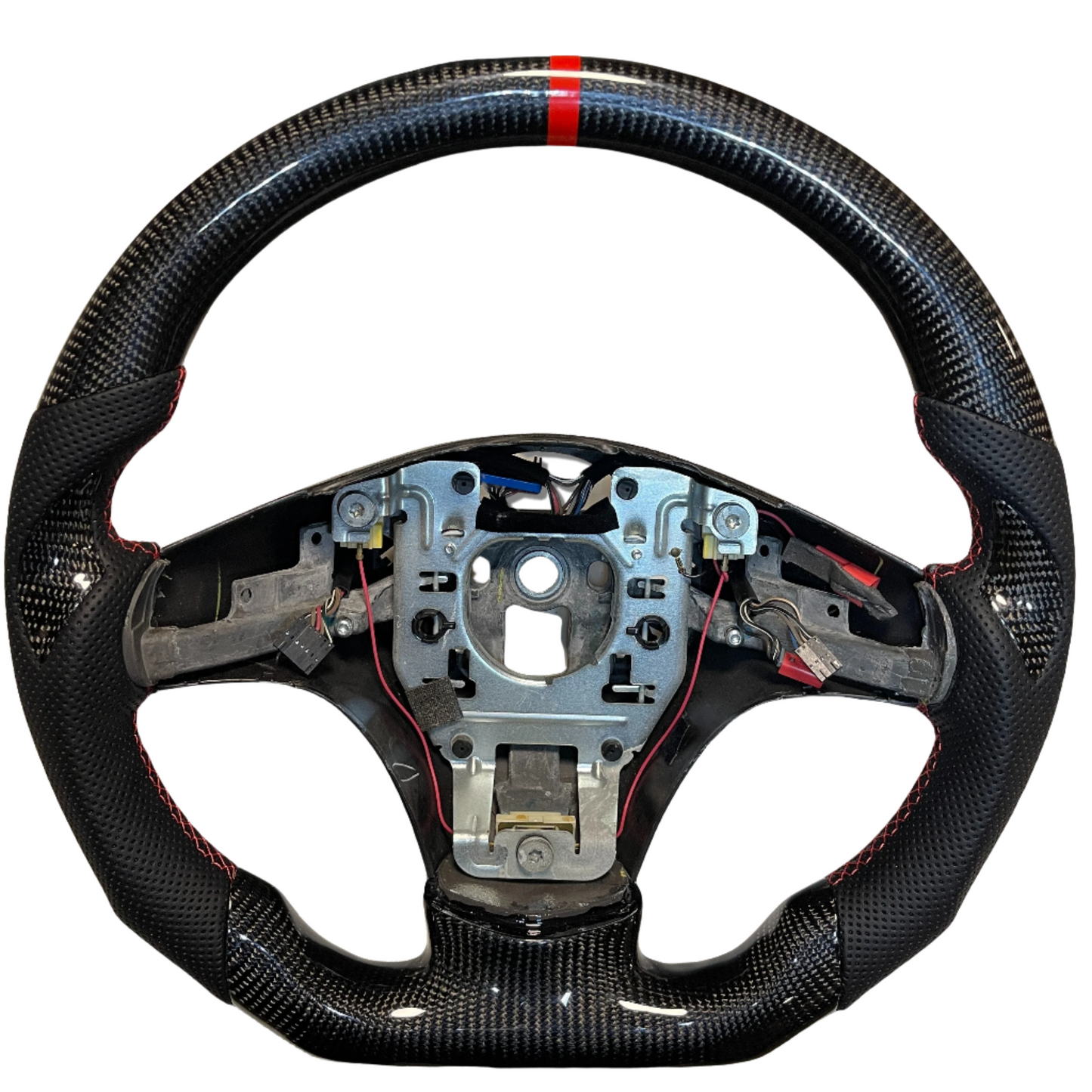 IN STOCK Carbon Fiber Steering Wheel with carbon thumb grips + Red Stitching + Top Stripe for C6 Corvette 2005-2013