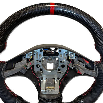 IN STOCK Carbon Fiber Steering Wheel with carbon thumb grips + Red Stitching + Top Stripe for C6 Corvette 2005-2013