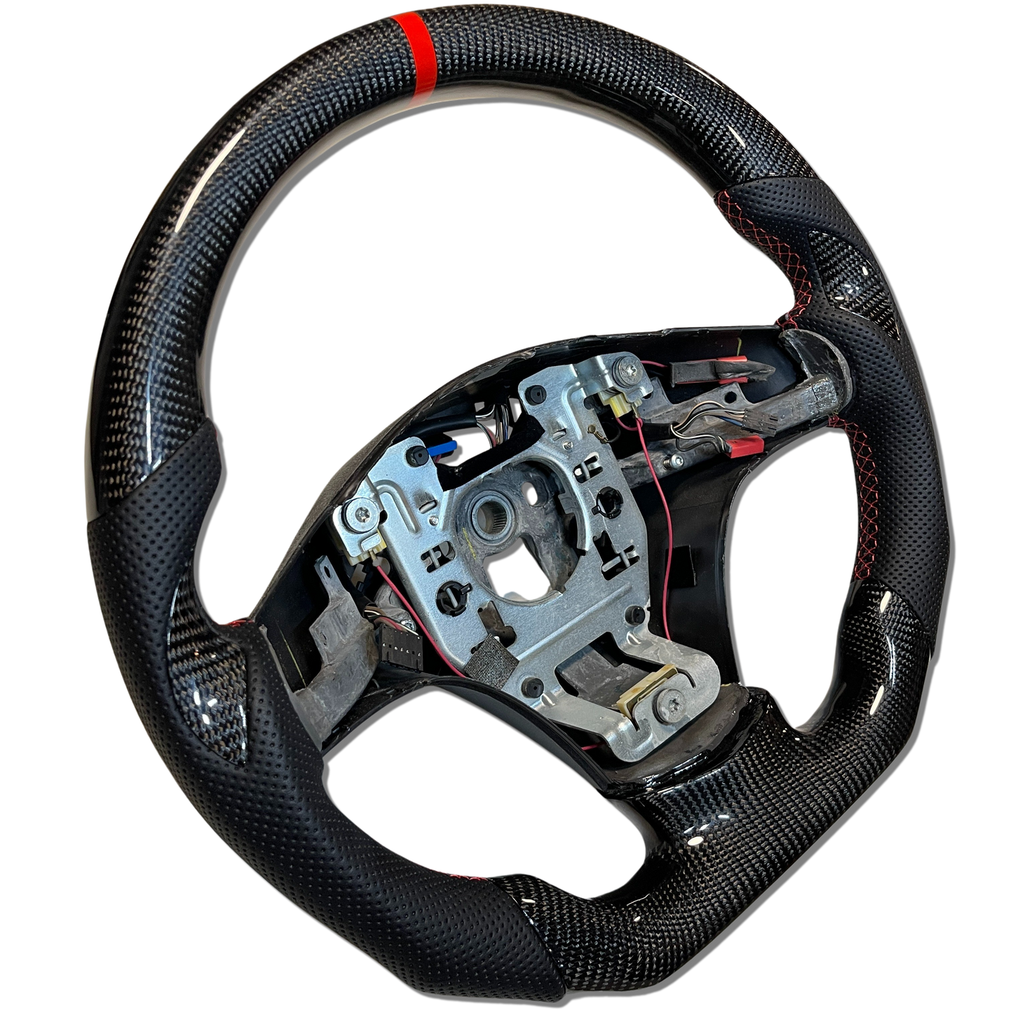 IN STOCK Carbon Fiber Steering Wheel with carbon thumb grips + Red Stitching + Top Stripe for C6 Corvette 2005-2013