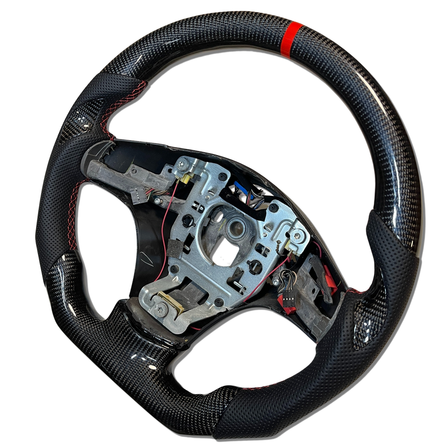 IN STOCK Carbon Fiber Steering Wheel with carbon thumb grips + Red Stitching + Top Stripe for C6 Corvette 2005-2013