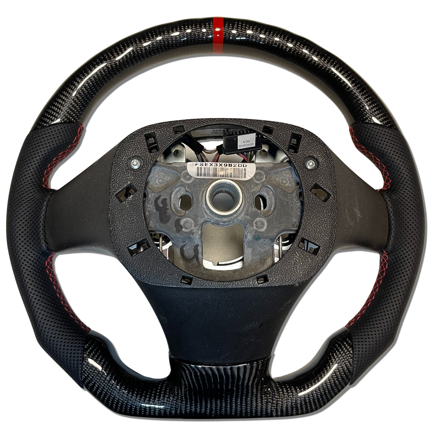 IN STOCK Carbon Fiber Steering Wheel with carbon thumb grips + Red Stitching + Top Stripe for C6 Corvette 2005-2013