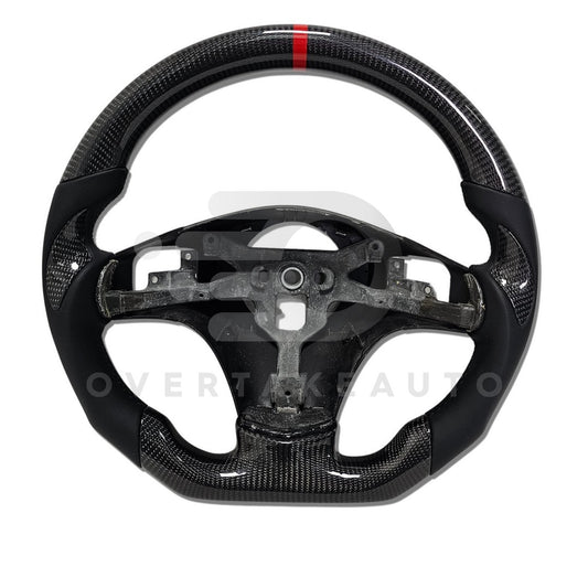 IN STOCK Carbon Fiber Steering Wheel with smooth leather + carbon fiber thumb grips + Black Stitching + Red Top Stripe C6 Corvette 2005-2013