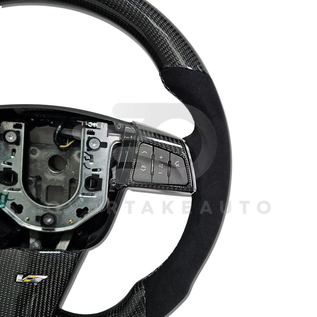 In Stock carbon fiber steering wheel alcantara silver stitching 2008-2014 Cadillac CTS & CTS-V