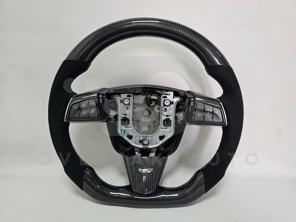 In Stock carbon fiber steering wheel alcantara silver stitching 2008-2014 Cadillac CTS & CTS-V