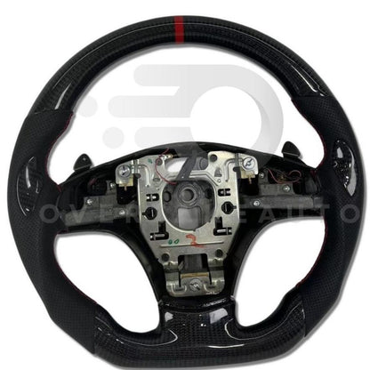 Carbon Fiber Steering Wheel with Carbon thumb grips + Red Stripe + Red Stitching for C6 Corvette 2005-2013