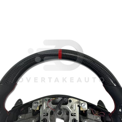 Carbon Fiber Steering Wheel with Carbon thumb grips + Red Stripe + Red Stitching for C6 Corvette 2005-2013