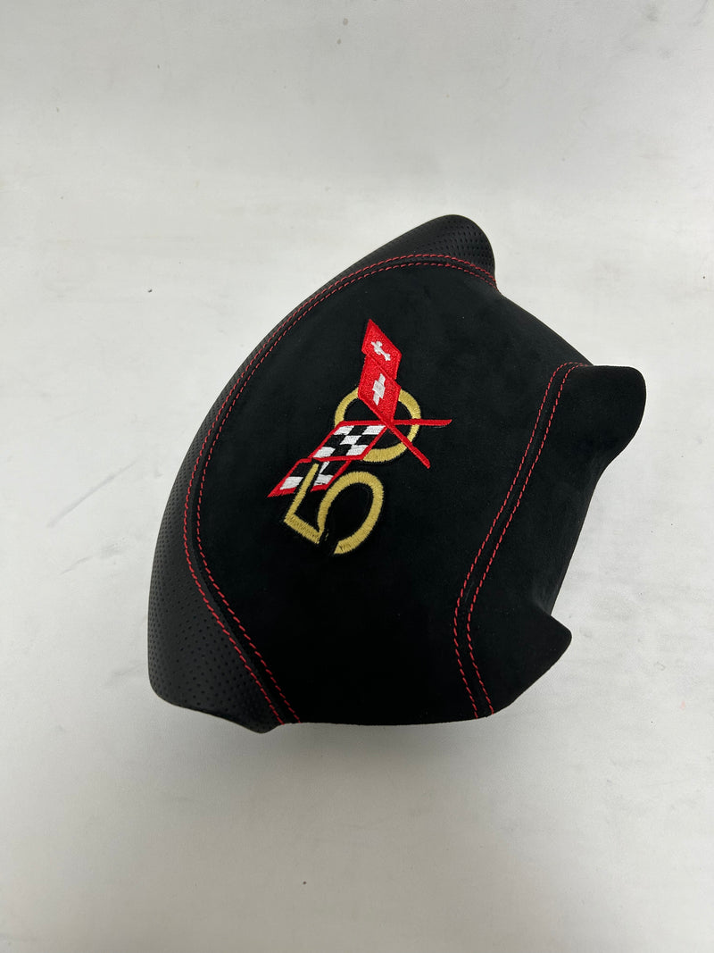 IN STOCK 1997-2004 C5 CORVETTE CUSTOM STEERING WHEEL AIRBAG COVER AND AIRBAG 50th anniversary logo red stitching black Alcantara black perforated leather
