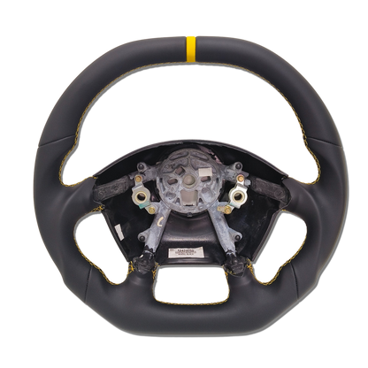 IN STOCK Smooth Leather STEERING WHEEL 1997-2004 C5 CORVETTE Yellow Stitching Yellow Stripe Flat Top Flat Bottom Smooth Leather