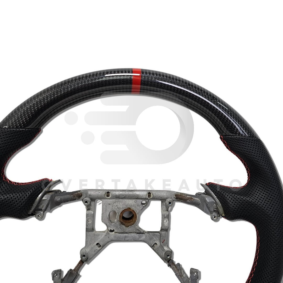 CARBON FIBER STEERING WHEEL 1994-2004 FORD MUSTANG PERFORATED LEATHER RED STITICHING RED STRIPE PRE ORDER