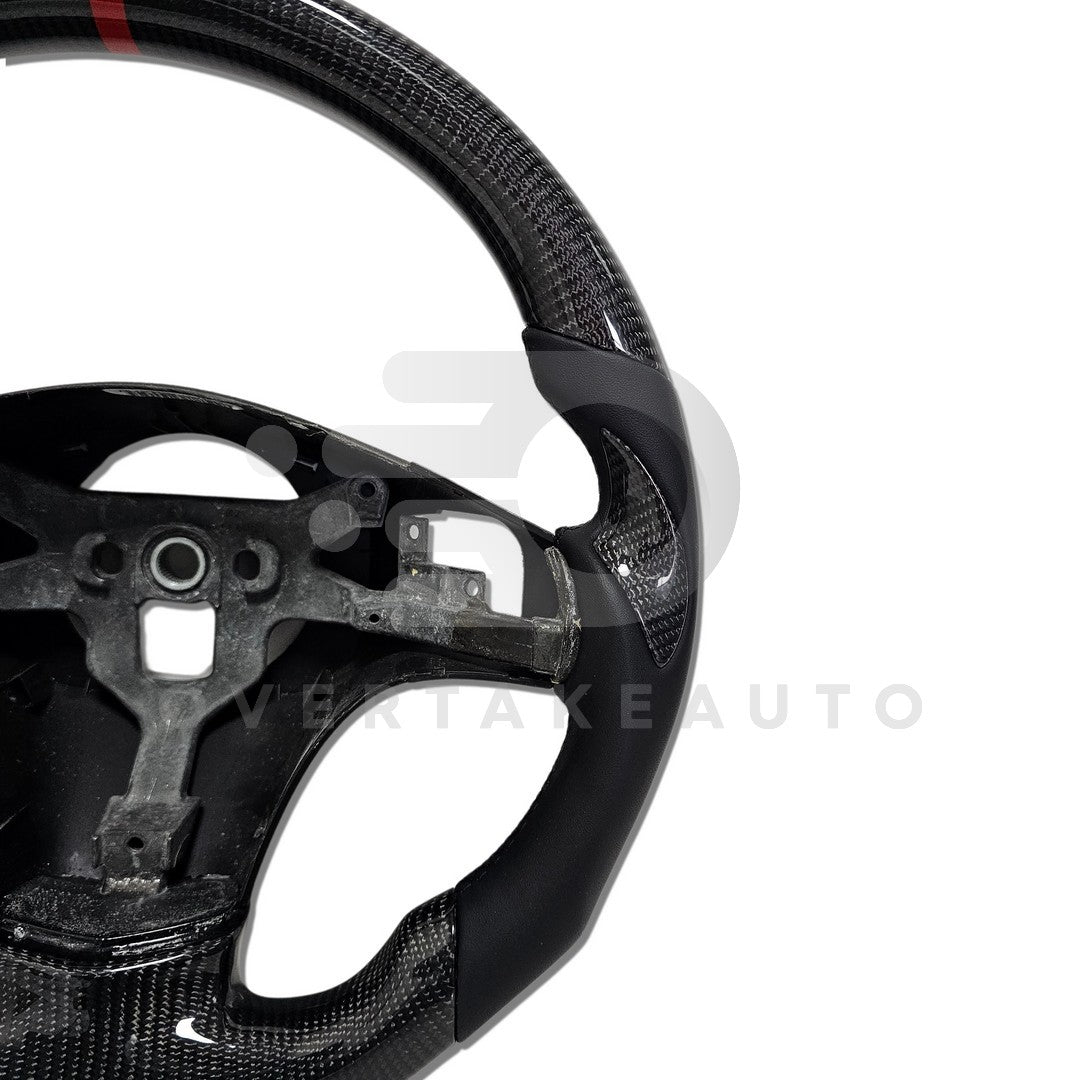 IN STOCK Carbon Fiber Steering Wheel with smooth leather + carbon fiber thumb grips + Black Stitching + Red Top Stripe C6 Corvette 2005-2013