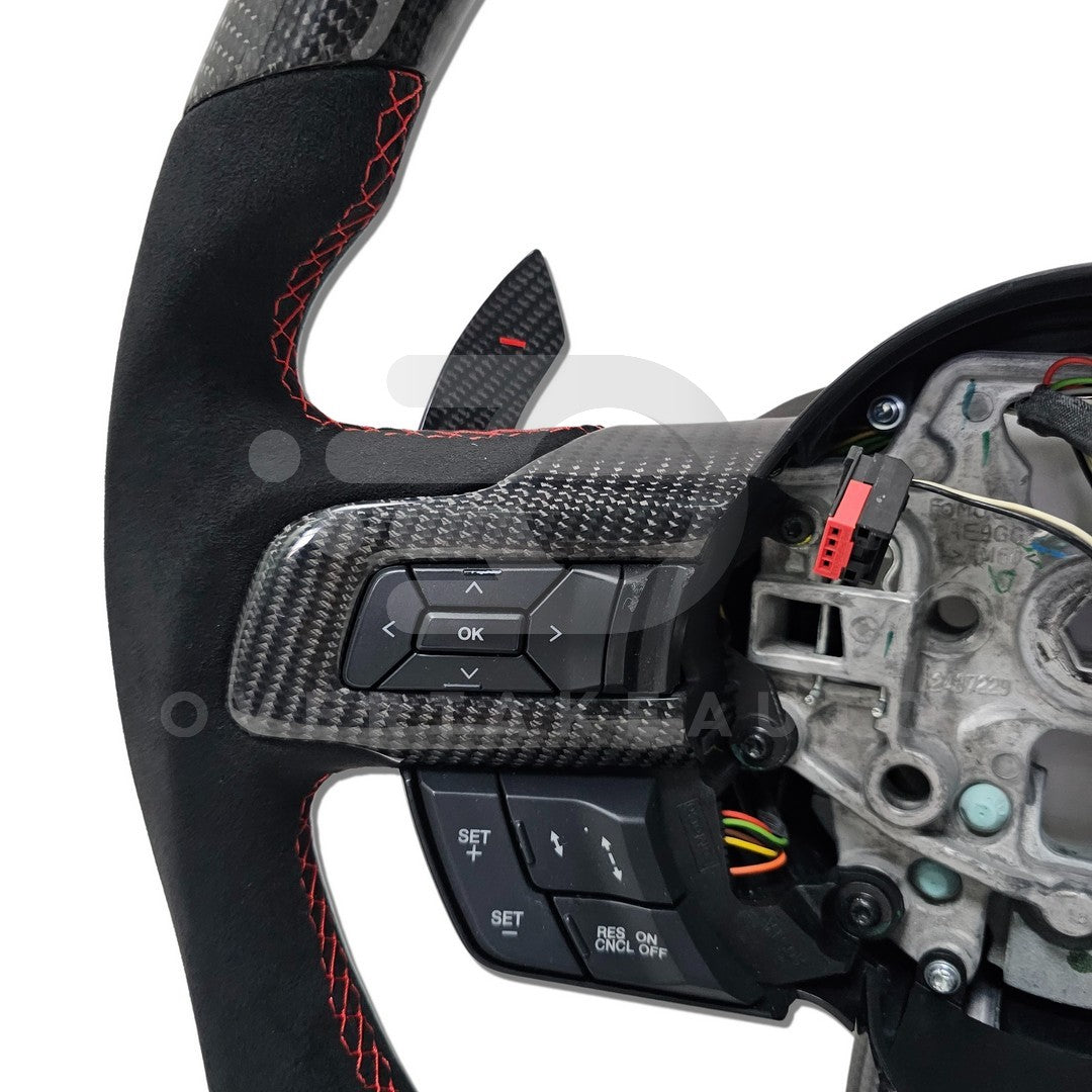 IN STOCK CARBON FIBER STEERING WHEEL 2015-2017 Ford Mustang with button trim, Flat top