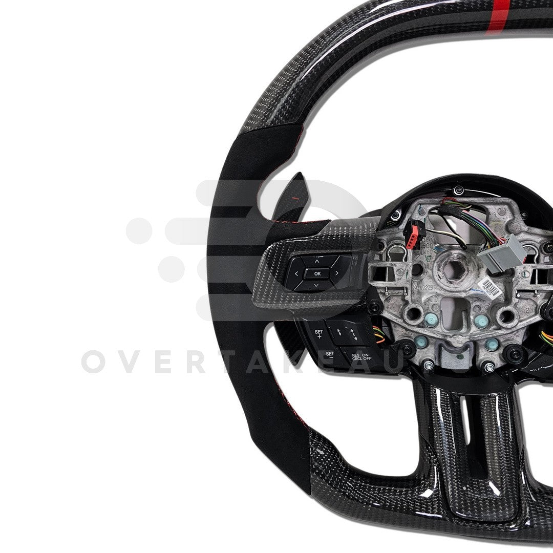 IN STOCK CARBON FIBER STEERING WHEEL 2015-2017 Ford Mustang with button trim, Flat top