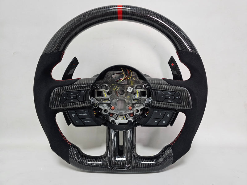 IN STOCK CARBON FIBER STEERING WHEEL 2018-2023 Ford Mustang with button trim and paddle shifters