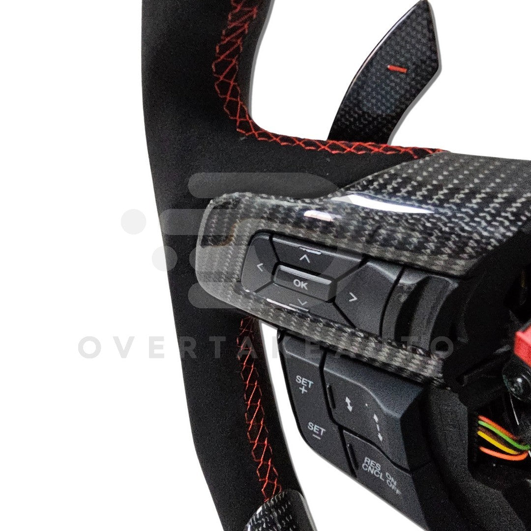 IN STOCK CARBON FIBER STEERING WHEEL 2015-2017 Ford Mustang with button trim, Flat top