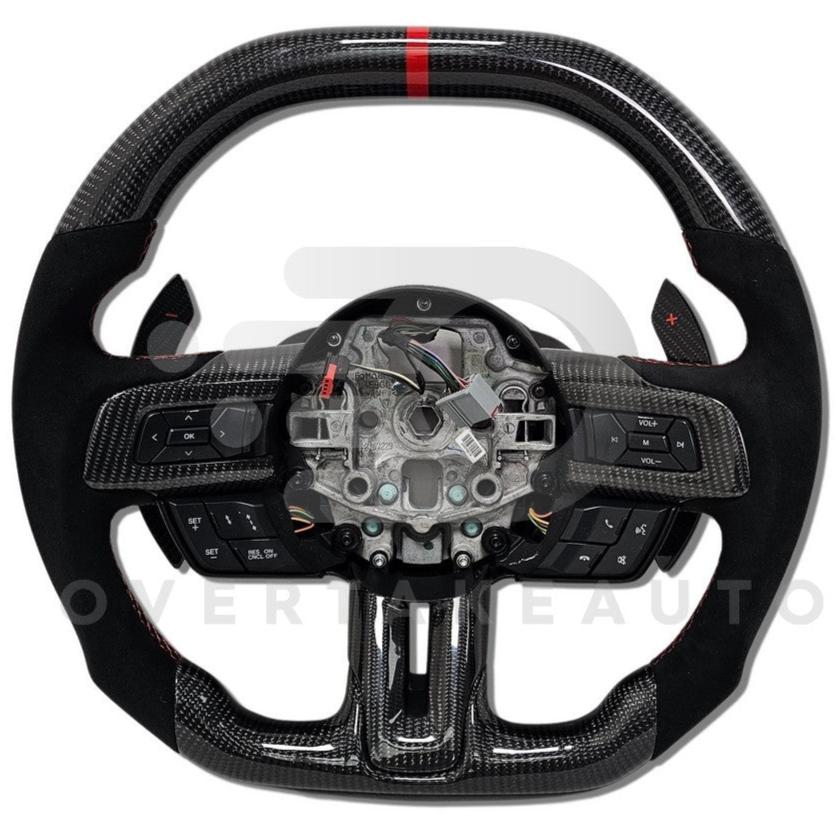 IN STOCK CARBON FIBER STEERING WHEEL 2015-2017 Ford Mustang with button trim, Flat top