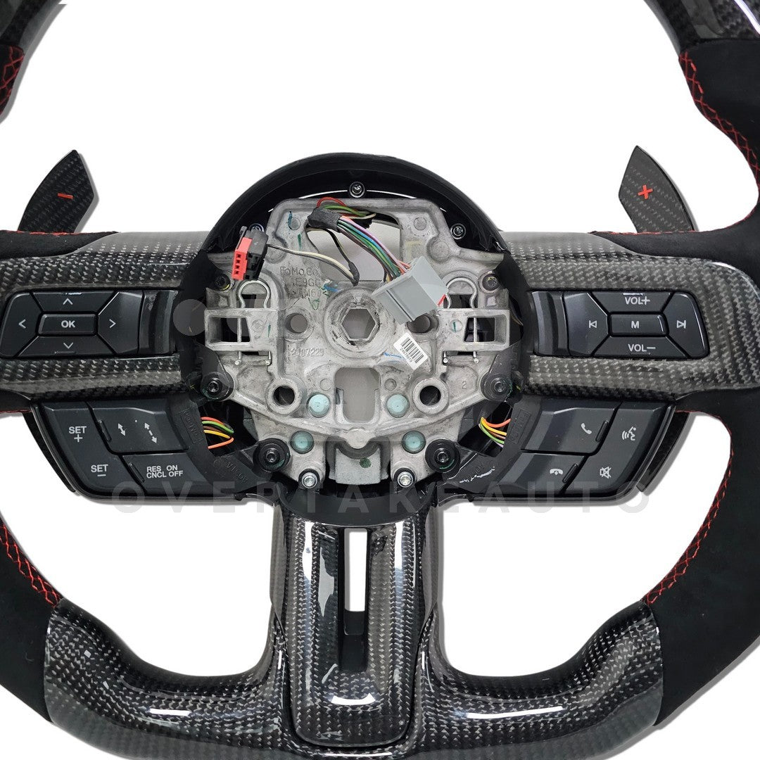 IN STOCK CARBON FIBER STEERING WHEEL 2015-2017 Ford Mustang with button trim, Flat top