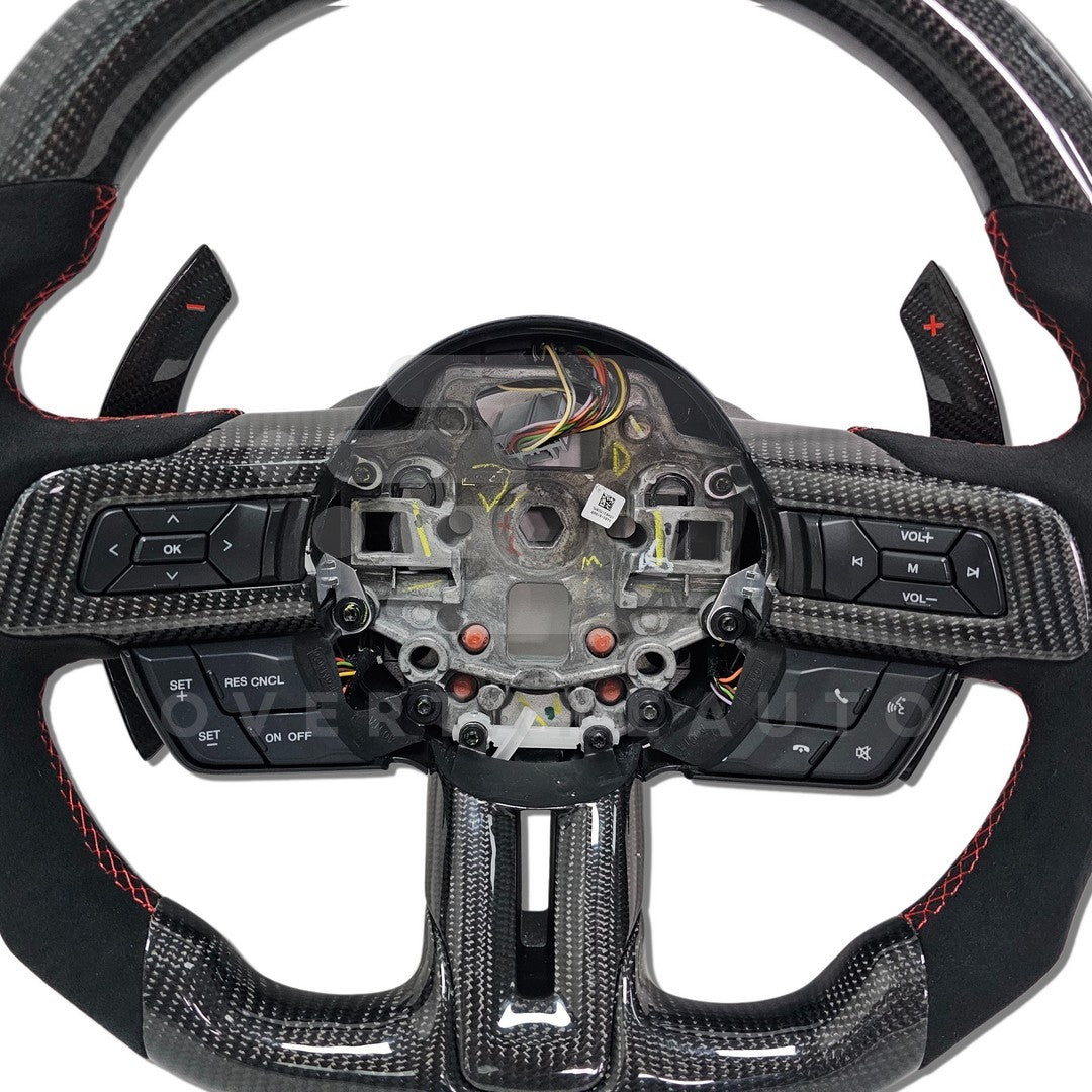 IN STOCK CARBON FIBER STEERING WHEEL 2018-2023 Ford Mustang with button trim and paddle shifters