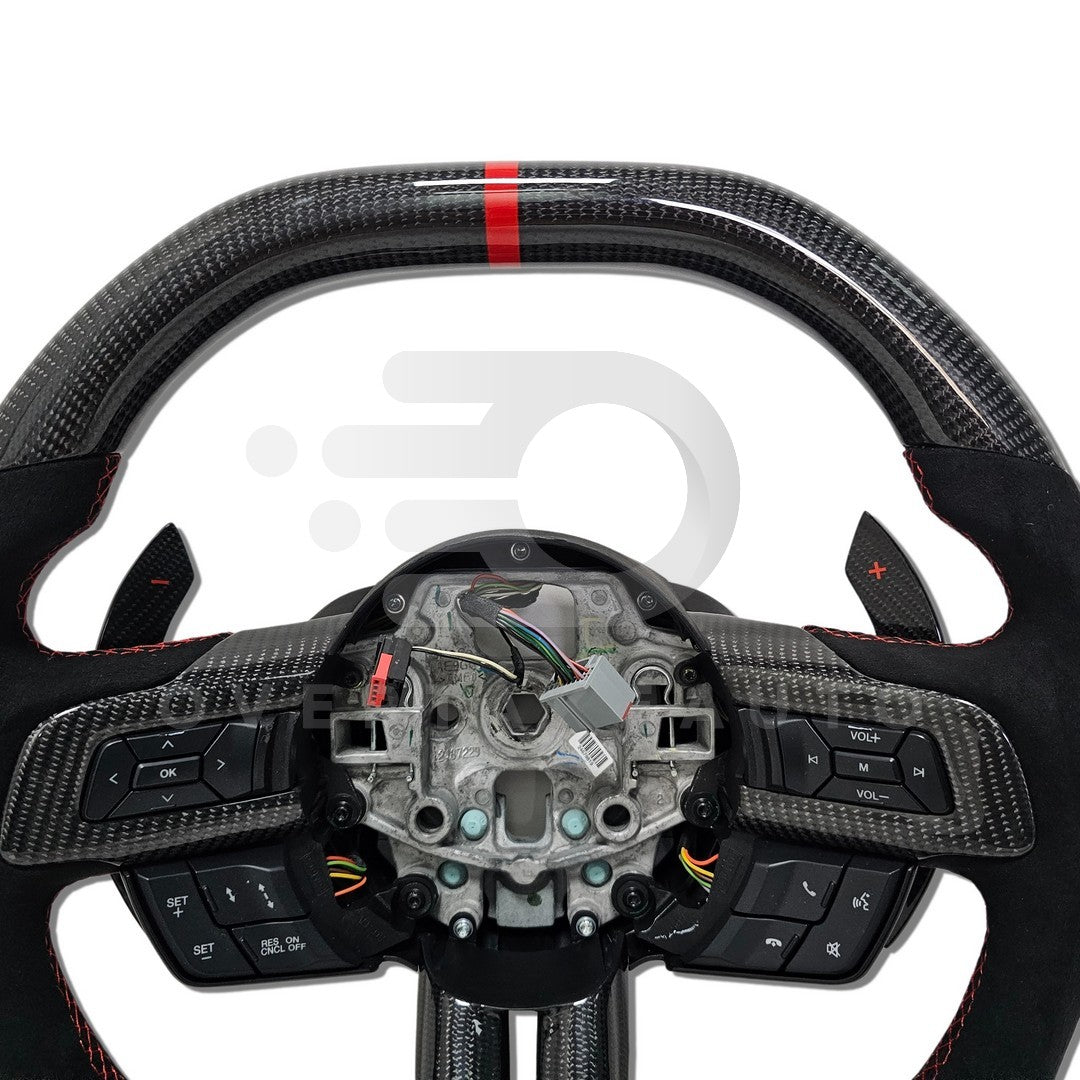 IN STOCK CARBON FIBER STEERING WHEEL 2015-2017 Ford Mustang with button trim, Flat top