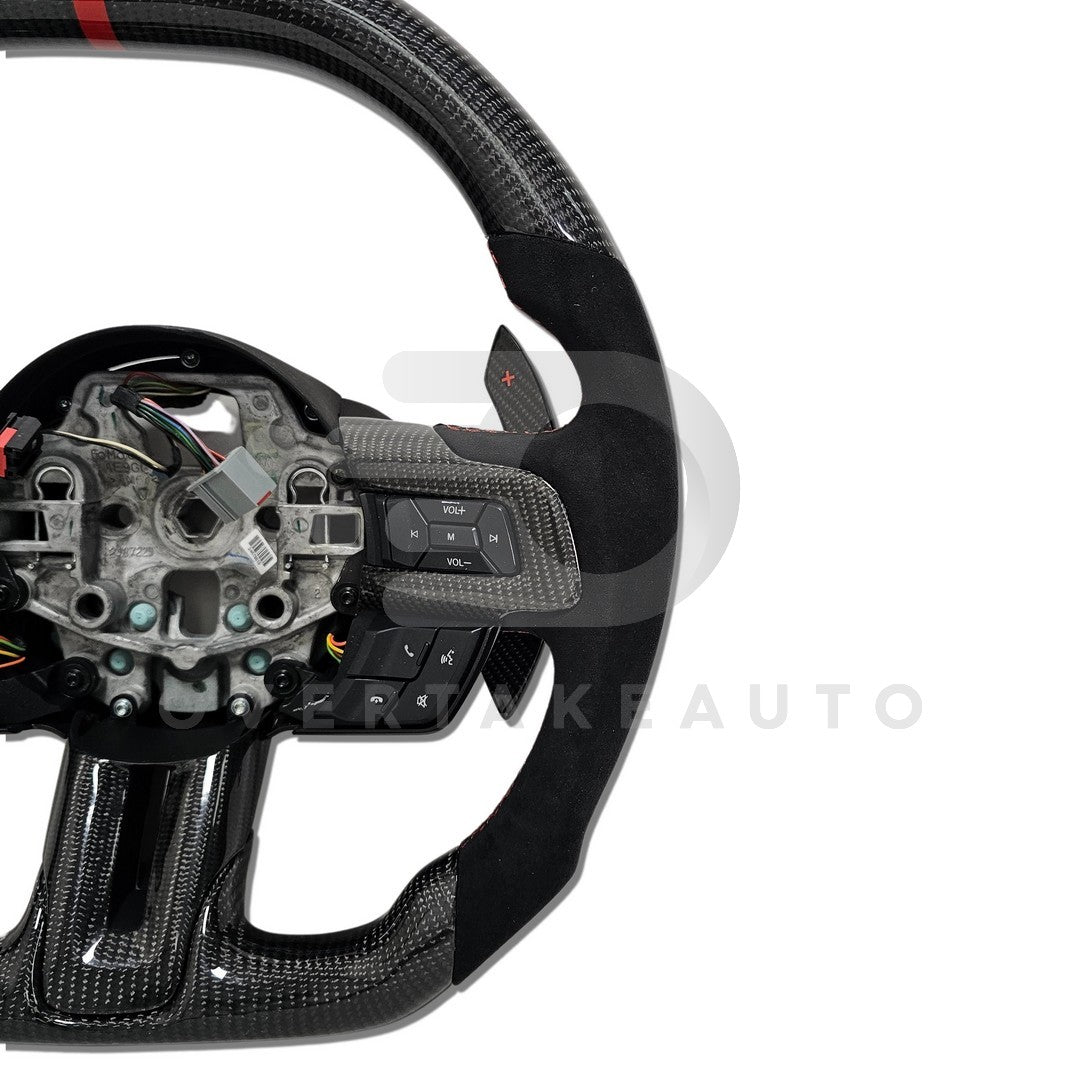 IN STOCK CARBON FIBER STEERING WHEEL 2015-2017 Ford Mustang with button trim, Flat top