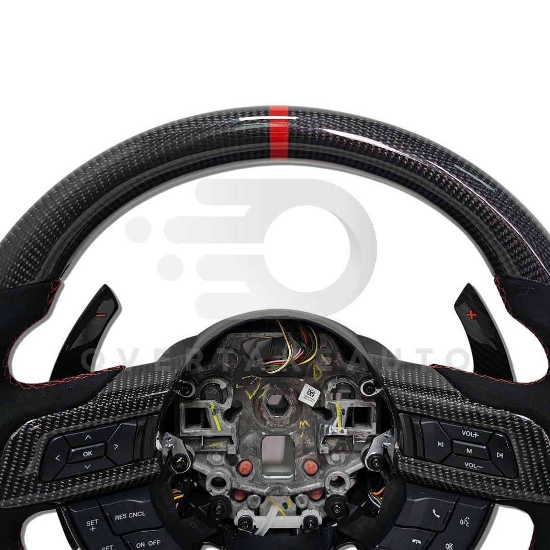 IN STOCK CARBON FIBER STEERING WHEEL 2018-2023 Ford Mustang with button trim and paddle shifters