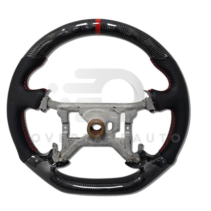 CARBON FIBER STEERING WHEEL 1994-2004 FORD MUSTANG PERFORATED LEATHER RED STITICHING RED STRIPE PRE ORDER