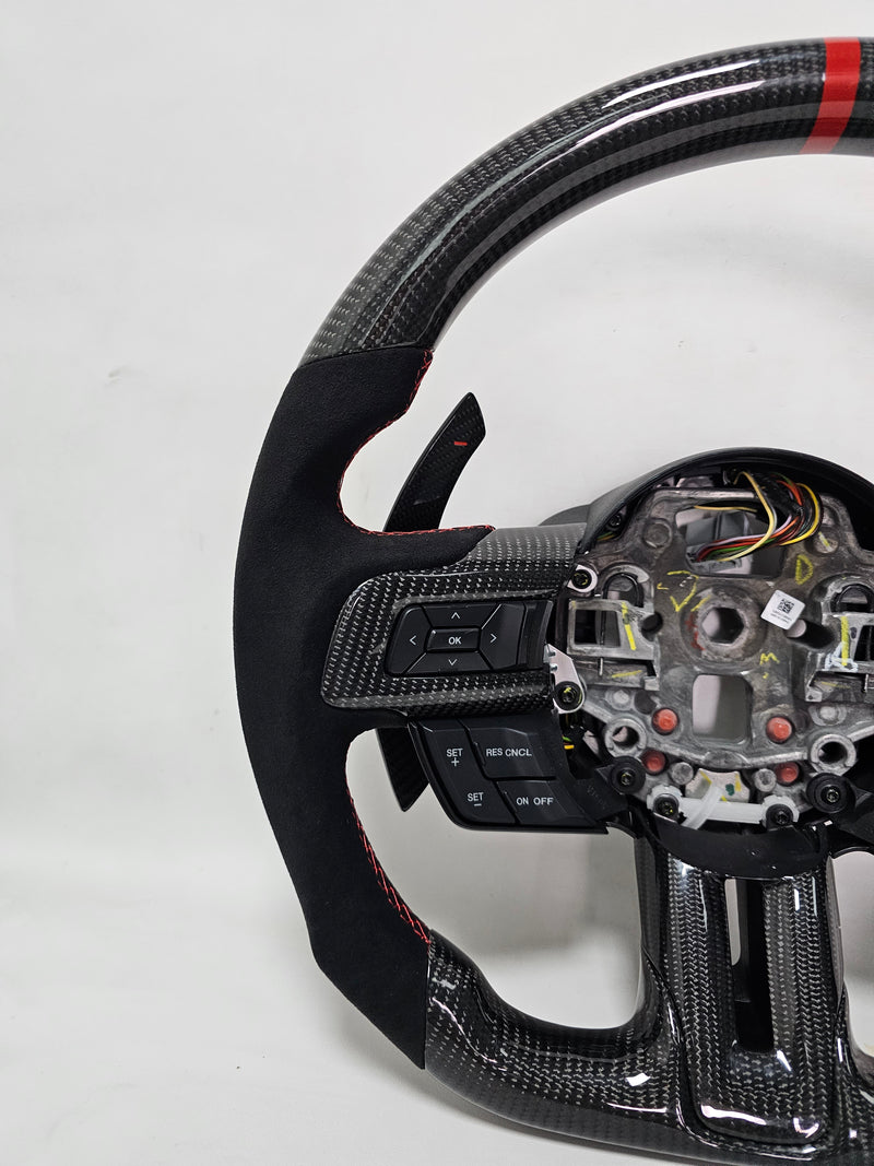 IN STOCK CARBON FIBER STEERING WHEEL 2018-2023 Ford Mustang with button trim and paddle shifters