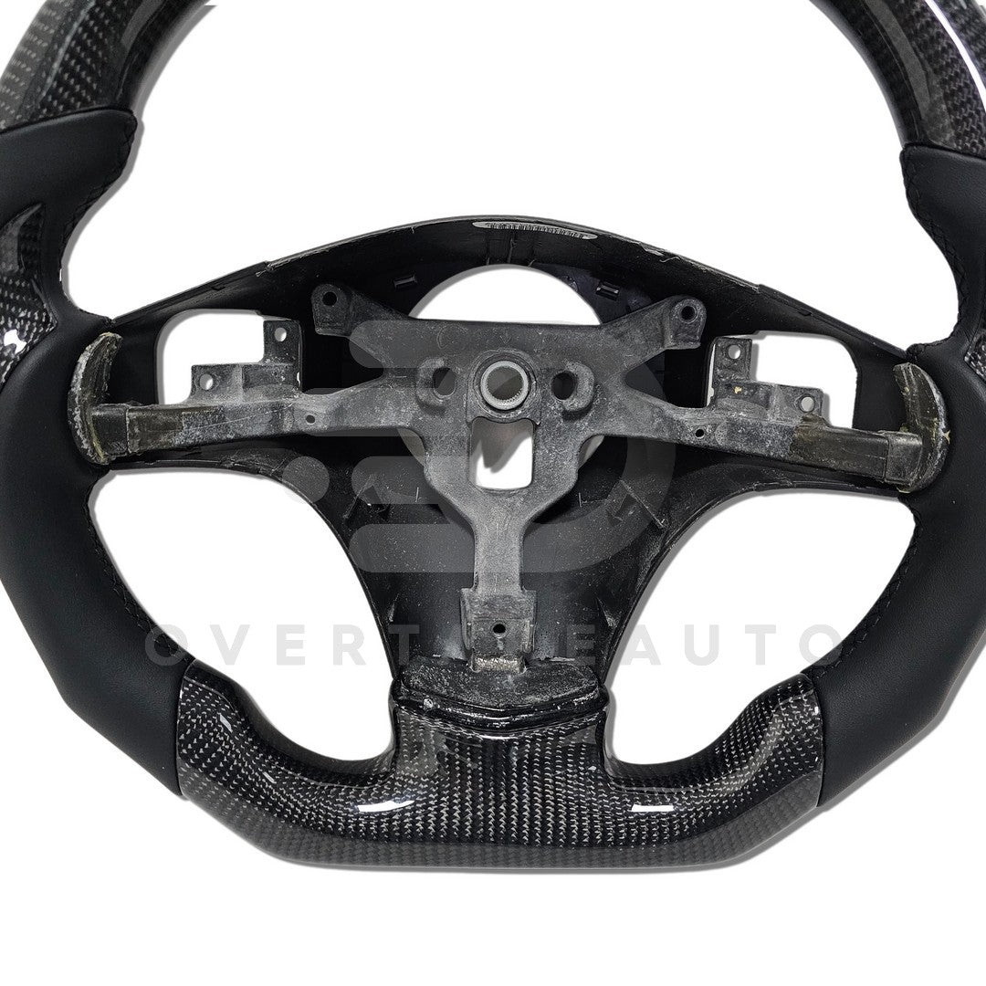 IN STOCK Carbon Fiber Steering Wheel with smooth leather + carbon fiber thumb grips + Black Stitching + Red Top Stripe C6 Corvette 2005-2013