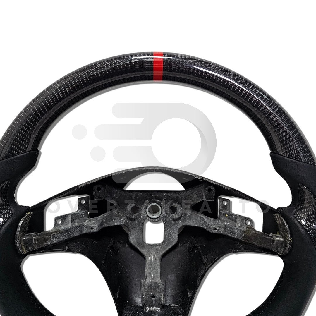 IN STOCK Carbon Fiber Steering Wheel with smooth leather + carbon fiber thumb grips + Black Stitching + Red Top Stripe C6 Corvette 2005-2013